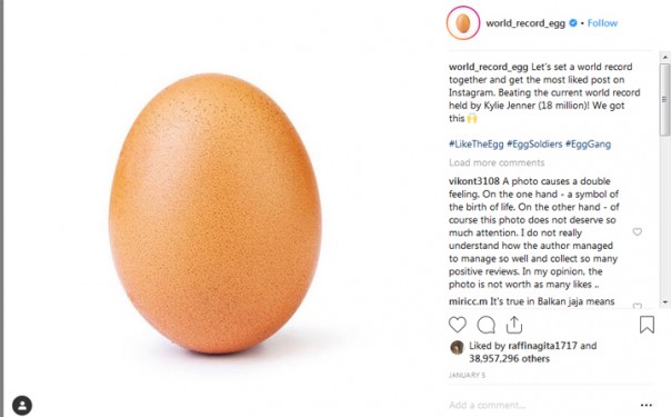 Foto telur pecahkan rekor instagram