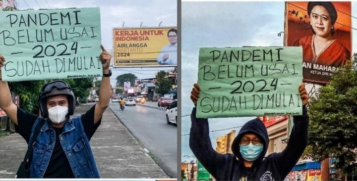 Viral Spanduk Bertuliskan Pandemi Belum Usai, 2024 Sudah Dimulai, Mardigu Bossman: Iya Juga Ya (foto/int)