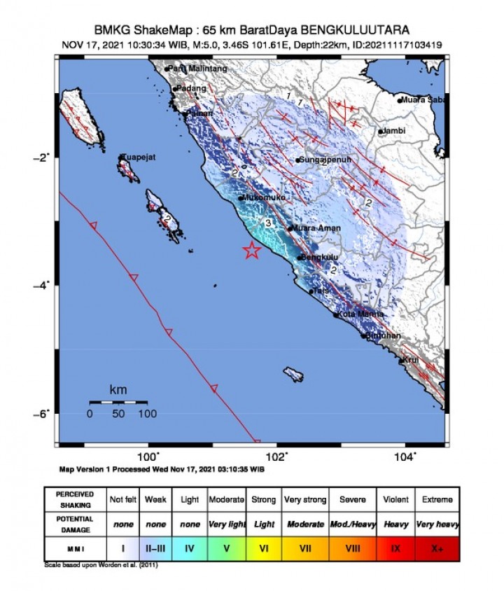 BMKG: Bengkulu Utara Diguncang Gempa Berkekuatan 5,0 Magnitudo (foto/int)
