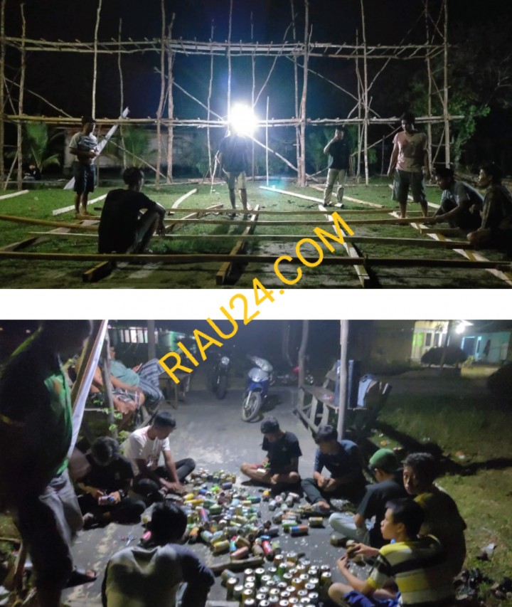Gotong Royong pembuatan miniatur lampu colok di Kabupaten Bengkalis