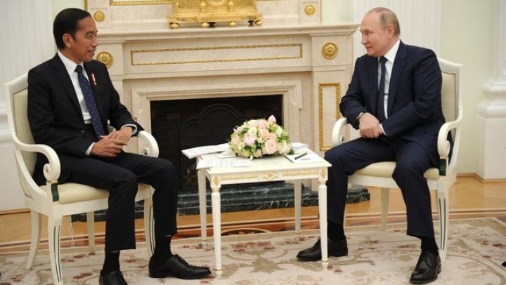 Pertemuan antara Presiden RI Joko Widodo dengan Presiden Rusia Vladimir Putin di Moskow, Rusia. Sumber: Cnnindonesia.com
