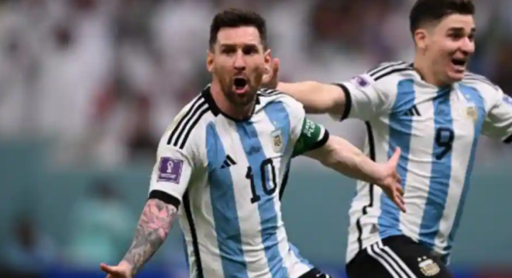 Lionel Messi usai cetak gol untuk Argentina ke gawang Meksiko di Piala Dunia 2022 Qatar /net