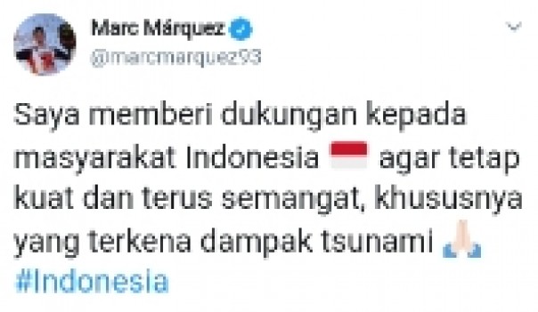 Ucapan duka yang dikatakan pembalap MotoGP, Marc Marquez di akun twitternya 