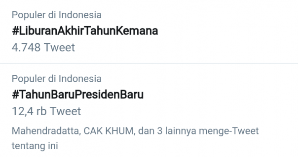 #TahunBaruPresidenBaru jadi trending topik di Twitter