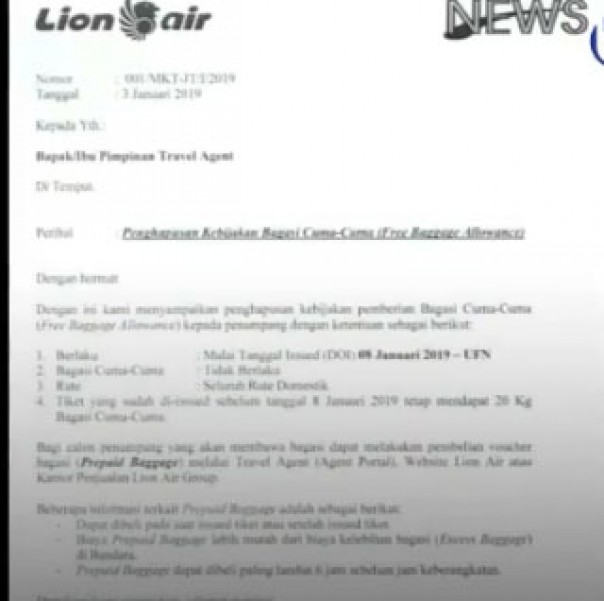 Edaran Lion Air terkait bagasi/int