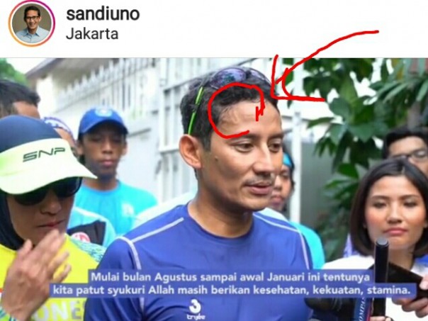 Lafadz Allah di kening Sandiaga Uno yang menghebohkan netizen (foto/instagram) 