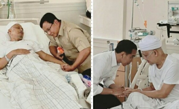 Prabowo dan Presiden Jokowi saat menjenguk Ustaz Arifin Ilham (foto/int) 