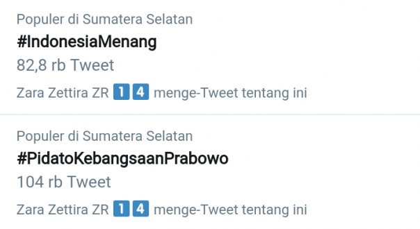 Dua tagar tentang Prabowo jadi trending topik di Twitter