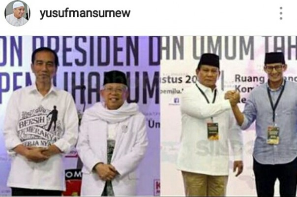 Ustaz Yusuf Mansur unggah foto Prabowo dan Jokowi (foto/instagram) 