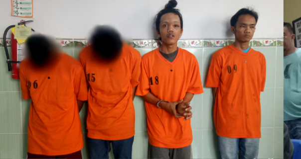 Empat orang yang telah ditetapkan sebagai tersangka pembunuh janda muda di Ogan Ilir, Sumsel. Dua di antaranya masih berusia ABG. Foto: int