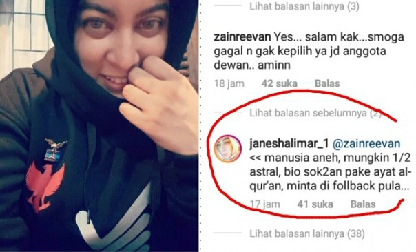 Jane Shalimar balas komentar negatif netizen ini (foto/instagram) 