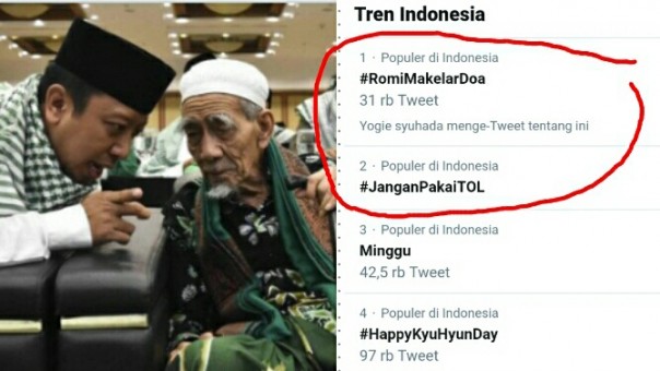 Tagar Romi Makelar Doa dan Jangan Pakai Tol viral di twitter (foto/int) 