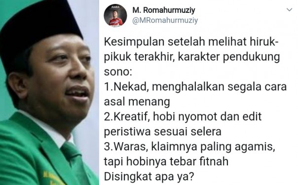 Kicaun Romahurmuziy soal tudingan kepada pendukung Prabowo