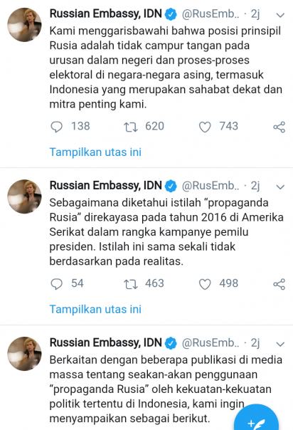 Kicauan Kedutaan Besar Rusia soal tudingan Presiden Jokowi