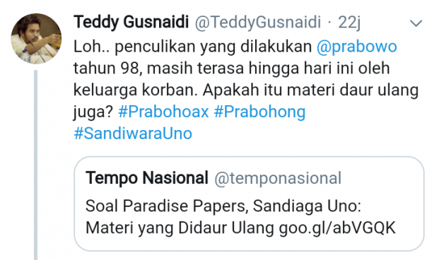 Tudingan Teddy Gusnaidi kepada Prabowo Subianto