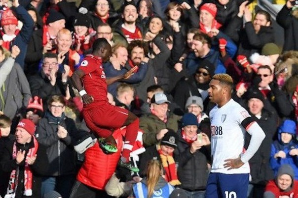 Punggawa Liverpool Sadio Mane merayakan gol ke gawang Bournemouth. Foto: int 