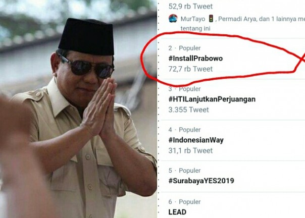 Tagar Install Prabowo trending topik (foto/int) 