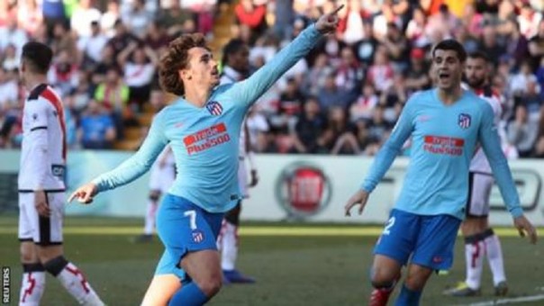 Antonie Grezman merayakan gol ke gawang Rayo Vallecano. Foto: int 