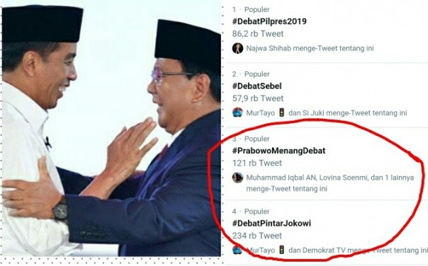 Perang tagar di medsos antara pendukung Prabowo dan Jokowi (foto/twitter) 