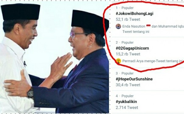 Debat Pilpres 2019 Prabowo dengan Jokowi (foto/int) 