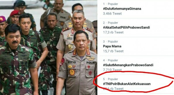 Netizen ramai-ramai ingatkan TNI-Polri tidak ikut campur kompetisi Pilpres 2019 (foto/int) 