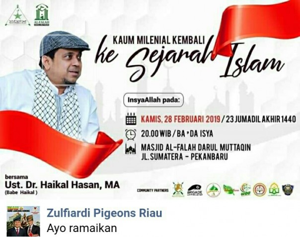 Ustaz Haikal Hassan dijadwalkan berceramah di Pekanbaru, Riau (foto/Fb) 