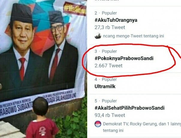 Viral tagar pokoknya Prabowo Sandi di twitter (foto/int) 