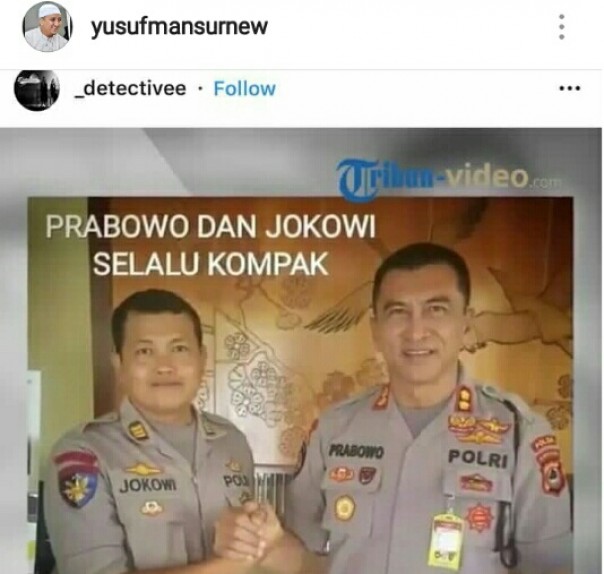 Ustaz Yusuf Mansur unggah foto polisi bernama Prabowo dan Jokowi (foto/instagram) 
