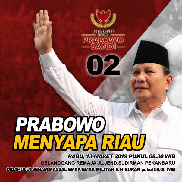 Capres Nomor Urut 02, Prabowo Subianto akan menyapa masyarakat Riau