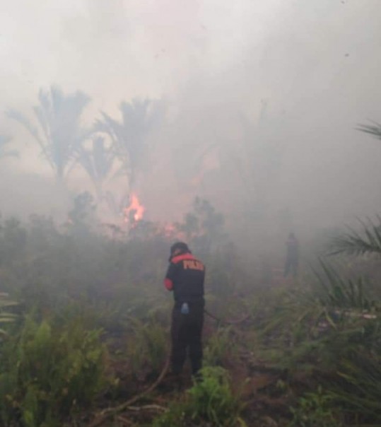 Pemadaman kebakaran hutan dan lahan (Karhutla) di Sungai Batang, Desa Ketam Putih kecamatan Bengkalis/hari