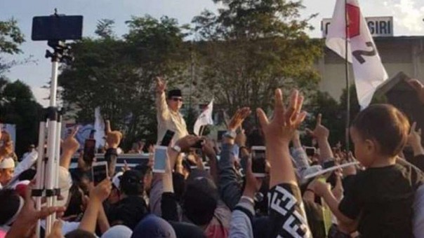 Kampanye calon presiden nomor urut 02 Prabowo Subianto di Samarinda, Kalimantan Timur.  Foto
