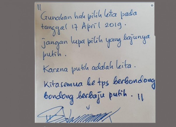 Tulisan tangan Jokowi