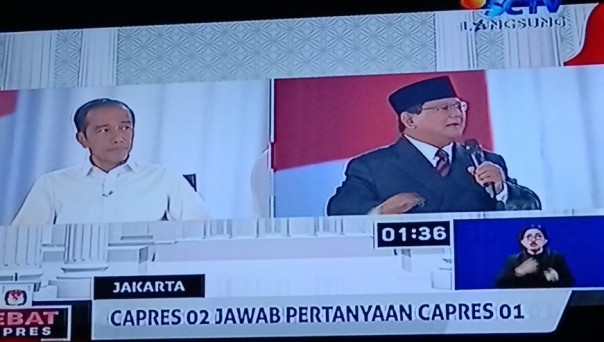 Capres Nomor Urut 02, Prabowo Subianto saat tampil di debat keempat pilpres 2019
