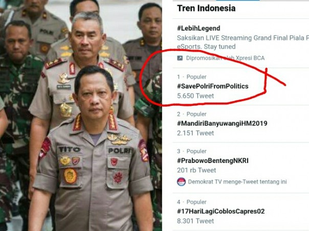 Tagar Save Polri From Politics jadi trending topik (foto/twitter)