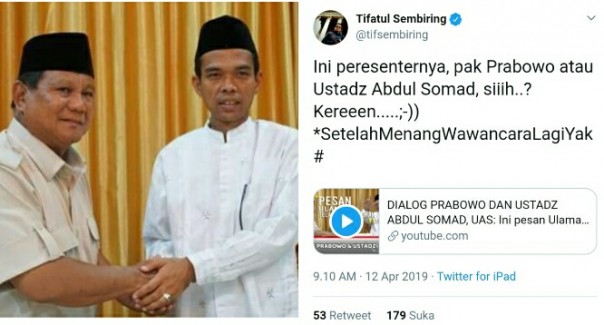 Tifatul Sembiring tanggapi dialog Prabowo dengan Ustaz Abdul Somad (foto/int)