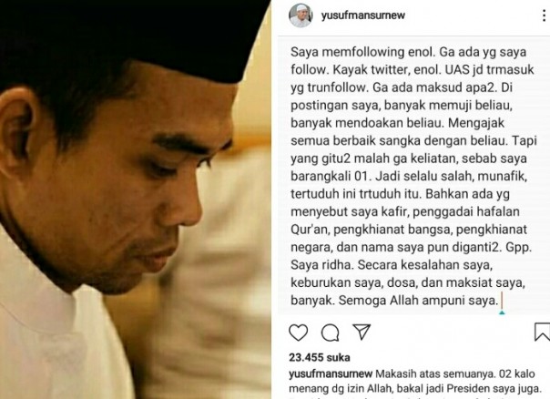 Ustaz Yusuf Mansur dikabarkan Unfollow akun instagram Ustaz Abdul Somad (foto/int)