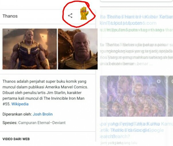 Kekuatan Thanos 'muncul' di Google (foto/int)
