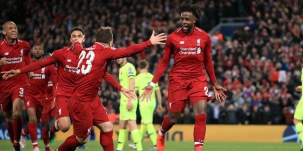 Origi merayakan gol keduanya, yang sekaligus membuat Liverpool melenggang ke babak final Liga Champions. Foto: int 