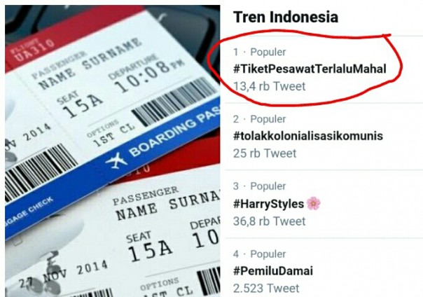 Netizen ramaikan tagar #TiketPesawatTerlaluMahal (foto/int)