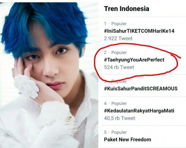 Netizen Indonesia pengemar KPOP BTS lambungkan tagar #TaehyungYouArePerfect (foto/int)