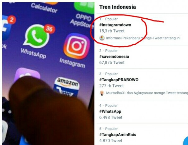 Keluhan pengguna instagram dan WA jadi trending di twitter Indonesia (foto/int)