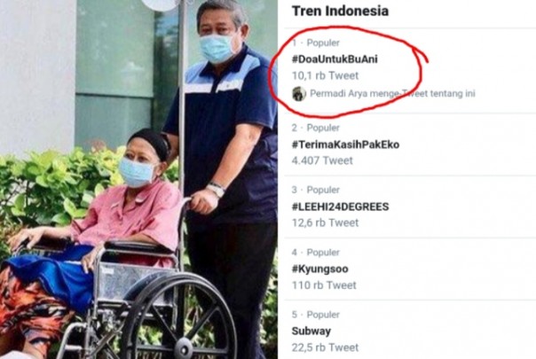 Netizen doakan kesembuhan Ani Yudhoyono yang dikabarkan masuk ICU (foto/int)
