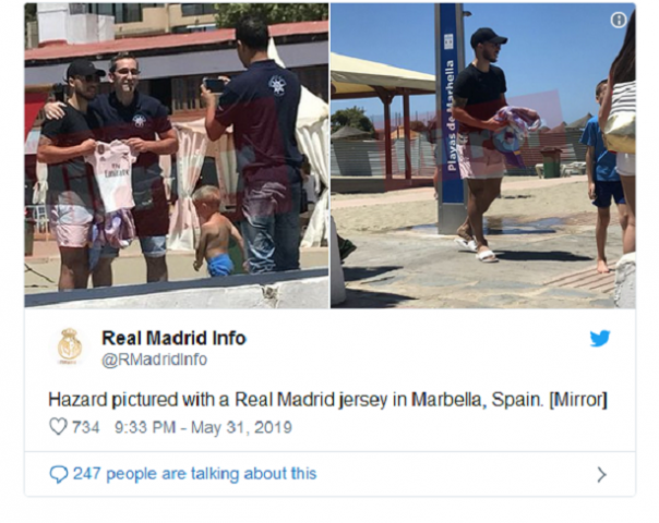 Foto yang memperlihatkan Hazard pamer jersey Madrid. Saat ini foto itu tengah viral di media sosial. Foto: int 