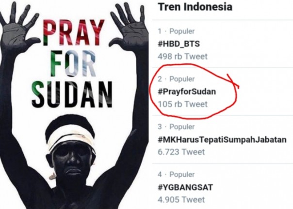 Warganet Indonesia lambungkan tagar #PrayforSudan (foto/int)