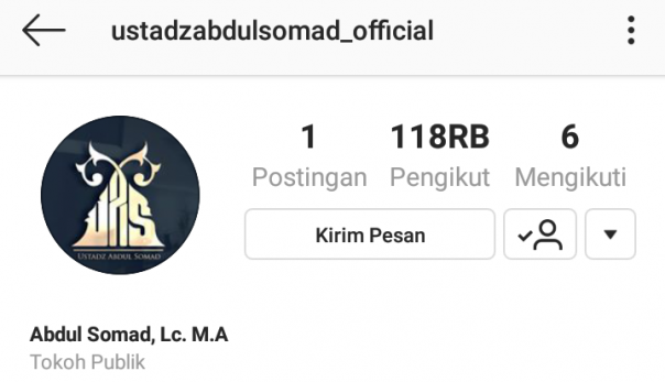 Akun Instagram Ustaz Abdul Somad yang baru