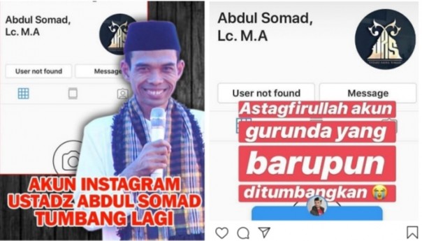 Akun instagram Ustaz Abdul Somad yang baru tumbang (foto/int)