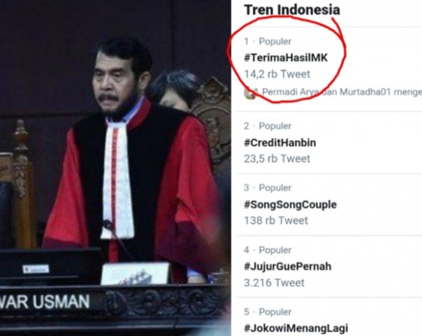 Netizen lambungkan tagar #TerimaHasilMK (foto/int)