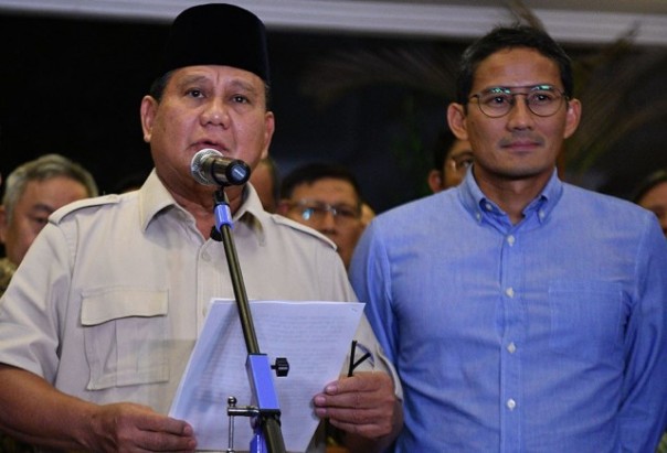 Prabowo-Sandi menyampaikan keterangan usai keputusan MK. Foto: int 