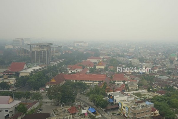 Asap pekat menyelimuti Kota Pekanbaru, terutama pada pagi hari. 