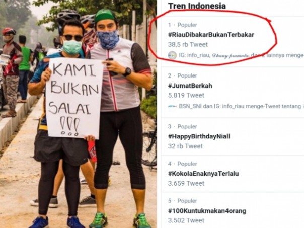 Tagar Riau Dibakar Bukan Terbakar jadi trending topik di twitter (foto/int)